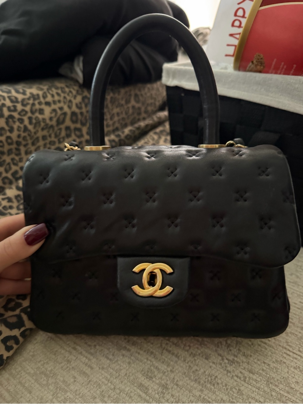 CHANEL Black Quilted Top-Handle Bag with Gold CC Turn-Lock Vintage 2016-2017